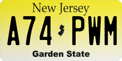 NJ license plate A74PWM