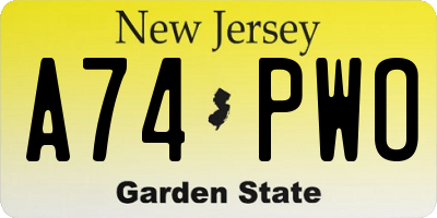 NJ license plate A74PWO
