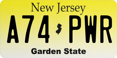 NJ license plate A74PWR