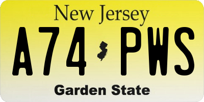 NJ license plate A74PWS