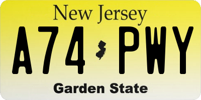 NJ license plate A74PWY