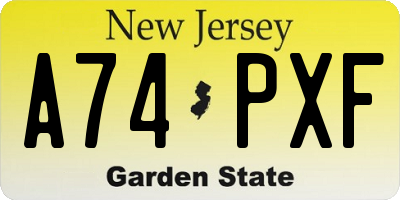 NJ license plate A74PXF