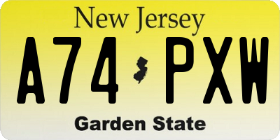 NJ license plate A74PXW