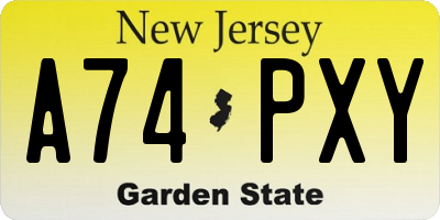 NJ license plate A74PXY