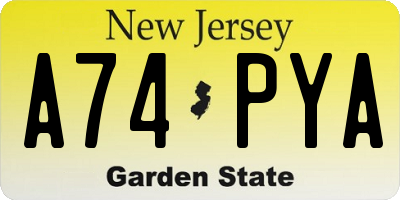 NJ license plate A74PYA