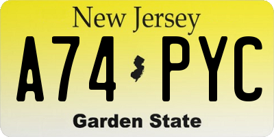 NJ license plate A74PYC
