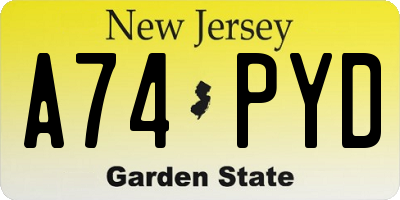 NJ license plate A74PYD