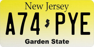 NJ license plate A74PYE