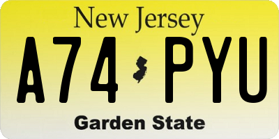 NJ license plate A74PYU