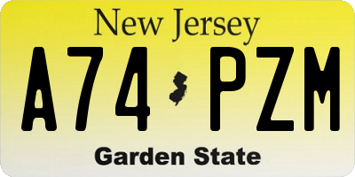 NJ license plate A74PZM