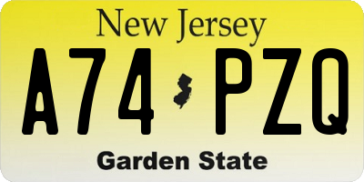 NJ license plate A74PZQ