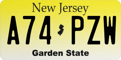 NJ license plate A74PZW