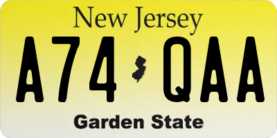 NJ license plate A74QAA
