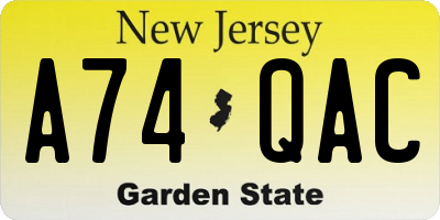 NJ license plate A74QAC