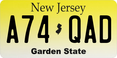 NJ license plate A74QAD