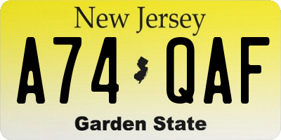 NJ license plate A74QAF