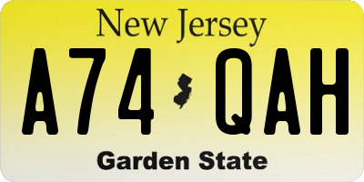 NJ license plate A74QAH