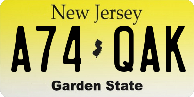 NJ license plate A74QAK