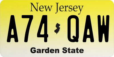 NJ license plate A74QAW