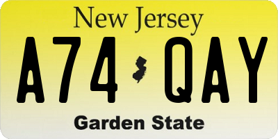 NJ license plate A74QAY