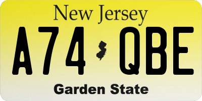 NJ license plate A74QBE