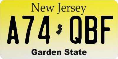 NJ license plate A74QBF