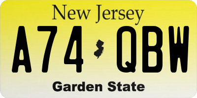 NJ license plate A74QBW