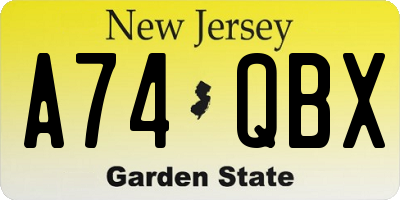 NJ license plate A74QBX