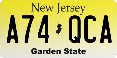 NJ license plate A74QCA