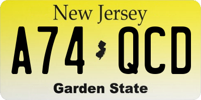 NJ license plate A74QCD