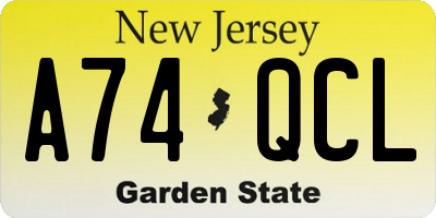 NJ license plate A74QCL
