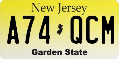 NJ license plate A74QCM