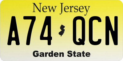 NJ license plate A74QCN