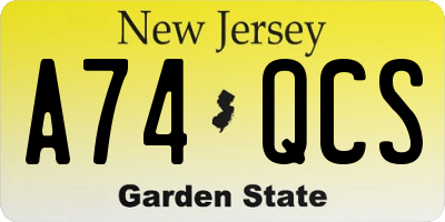 NJ license plate A74QCS