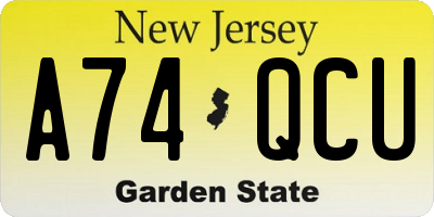 NJ license plate A74QCU