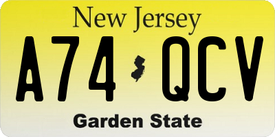 NJ license plate A74QCV