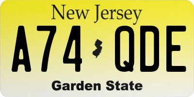 NJ license plate A74QDE
