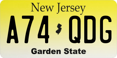 NJ license plate A74QDG