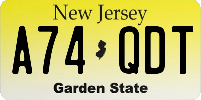 NJ license plate A74QDT
