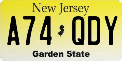 NJ license plate A74QDY