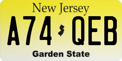 NJ license plate A74QEB