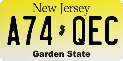 NJ license plate A74QEC