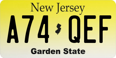 NJ license plate A74QEF