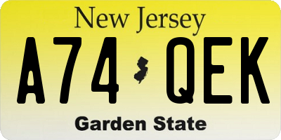 NJ license plate A74QEK