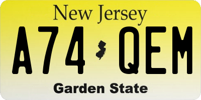 NJ license plate A74QEM