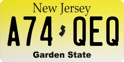NJ license plate A74QEQ