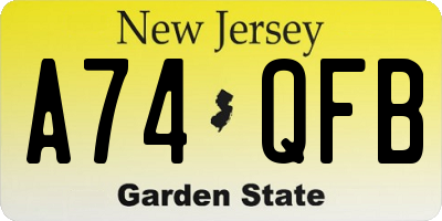 NJ license plate A74QFB