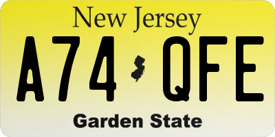 NJ license plate A74QFE