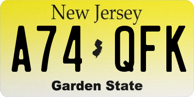 NJ license plate A74QFK