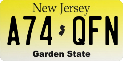 NJ license plate A74QFN